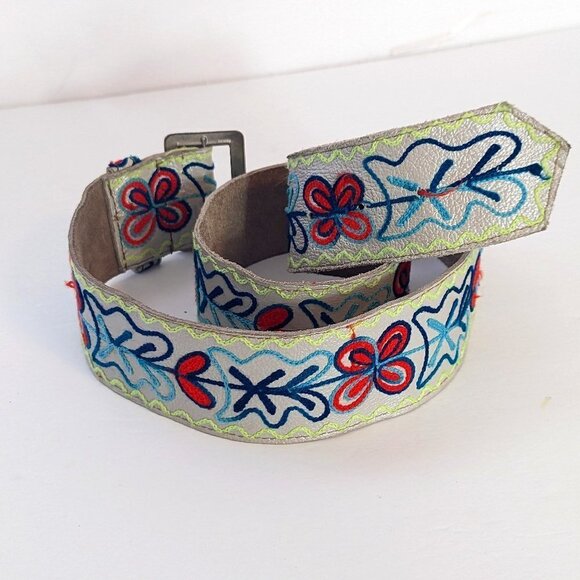 Embroidered Belt MCM Leather Folk Art Floral Boho Mid Century Festival Vintage‎ main image 5